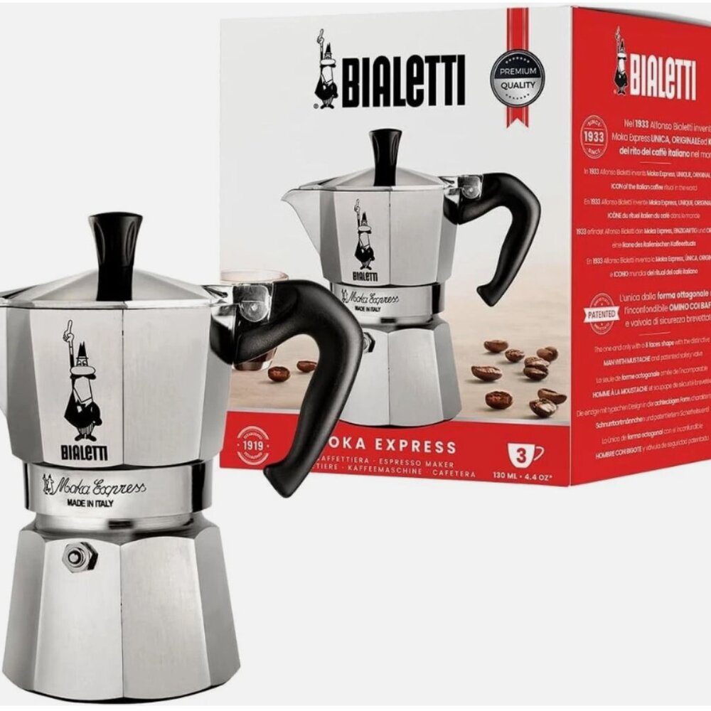 Bialetti  MOKA EXPRESS 3-Cup Stovetop Coffee Maker - Expresso Silver New - Picture 13 of 15